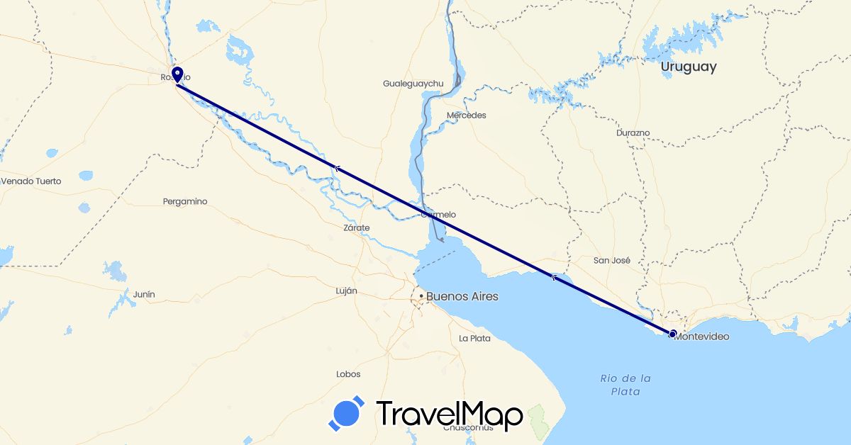 TravelMap itinerary: driving in Argentina, Uruguay (South America)